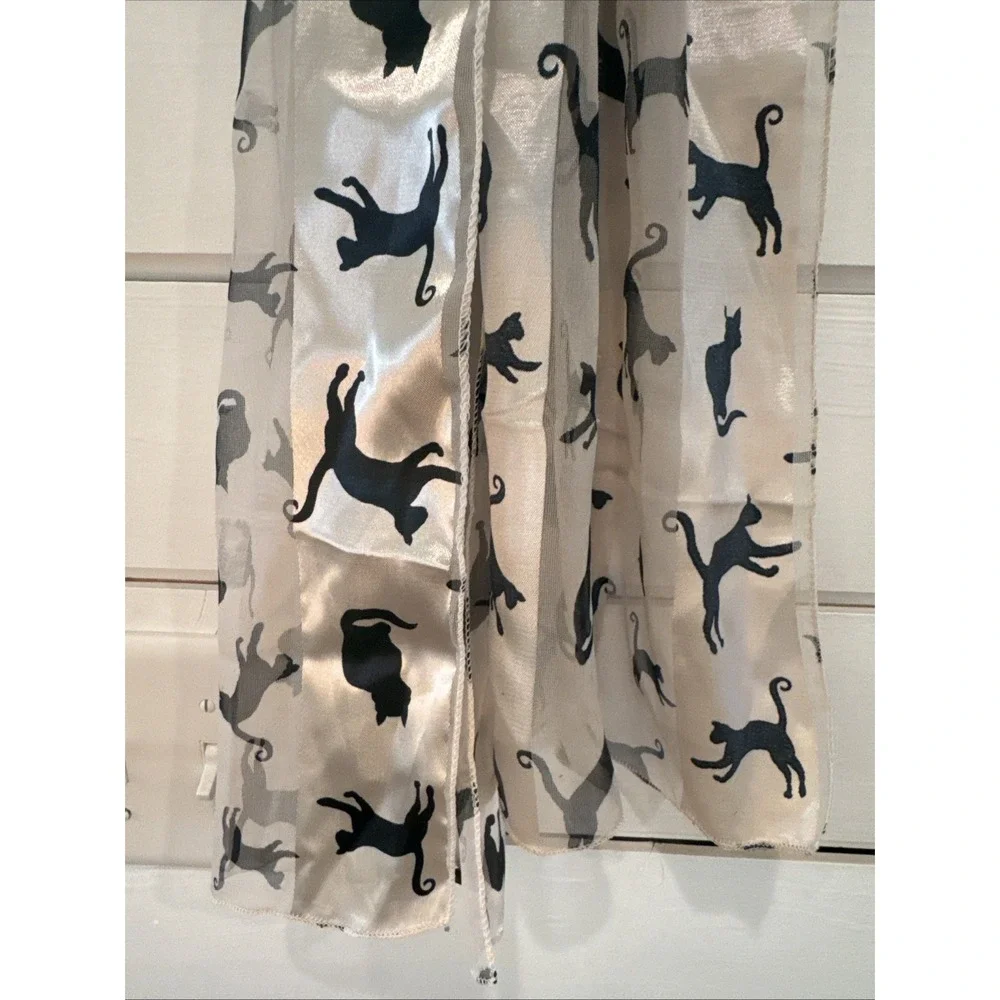 Vintage‎ Silk Feel Scarf With Black Cats 58 X 13in OLA001